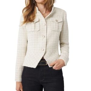 White House Black Market Tweed Peplum Blazer  Cream Textured 12